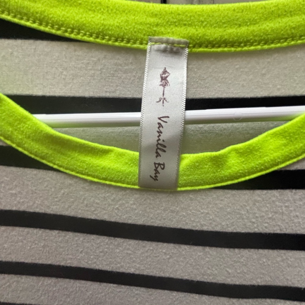 Vanilla Bay Lime Green and Black Striped Tee